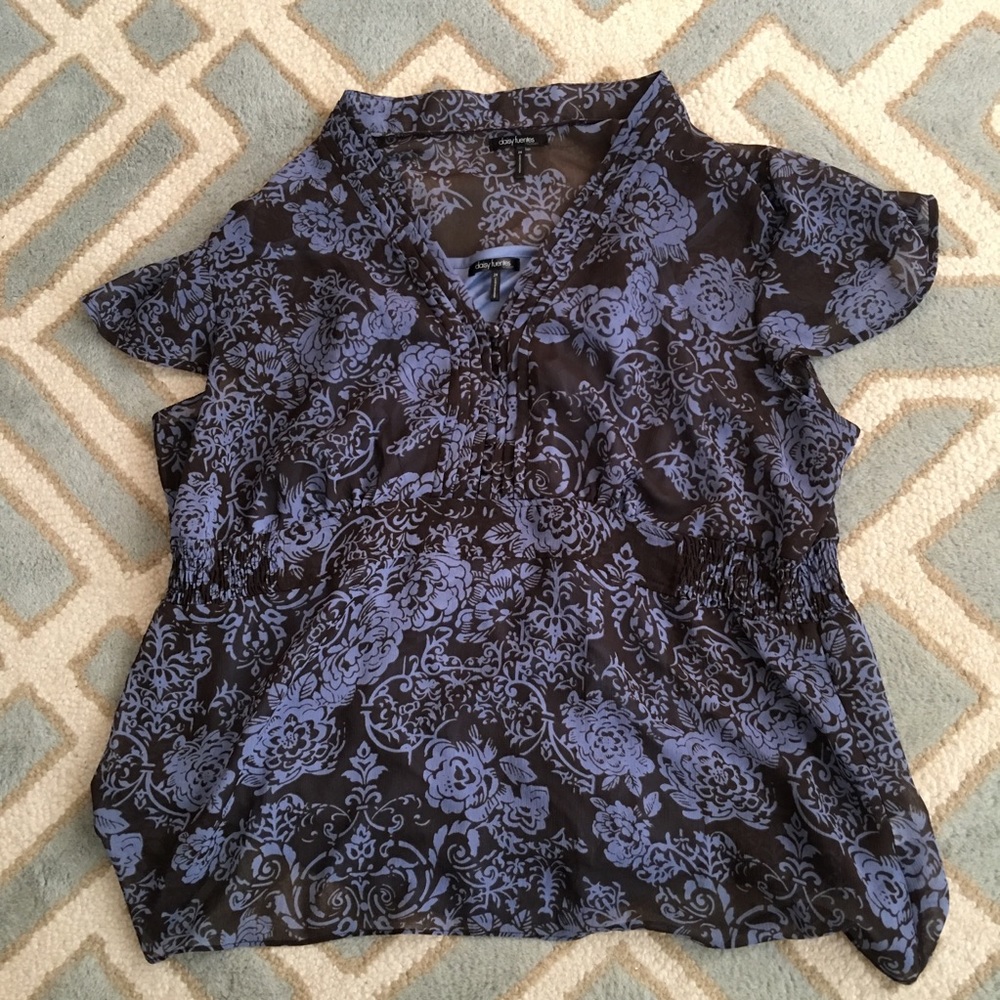 DAISY FUENTES beautiful blouse brown/blue 2X